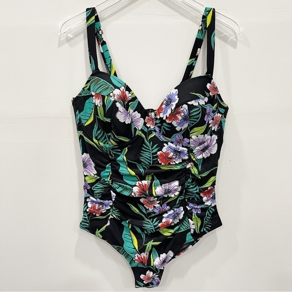Old Navy Floral One-Piece Swimsuit Black 1X - Picture 1 of 8